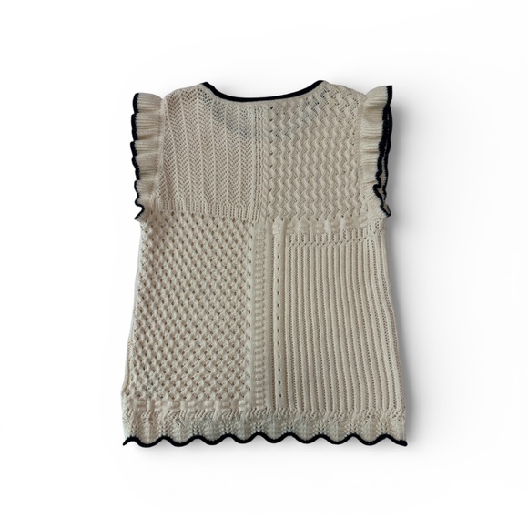 And Now This Cream Cable Knit Flutter Sleeve Top Size M Viscose Blend - Picture 7 of 7